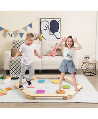 Gymax Toddler Wooden Balance Beam with Colorful Steeping Stones 12 Piece Obstacle Course