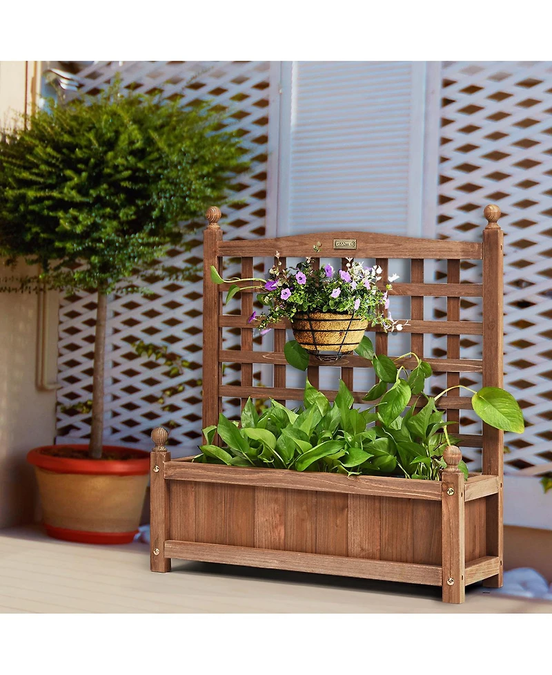 Costway Solid Wood Planter Box with Trellis Weather-Resistant Outdoor 25''x11''x30''