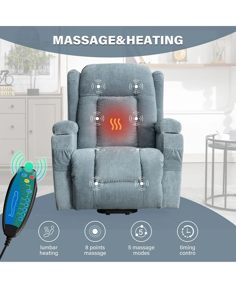 Power Lift Recliner Chair Recliners for Elderly with Heat and Massage Recliner Chair for Living Room with Infinite Position and Side Pocket,Usb Charge