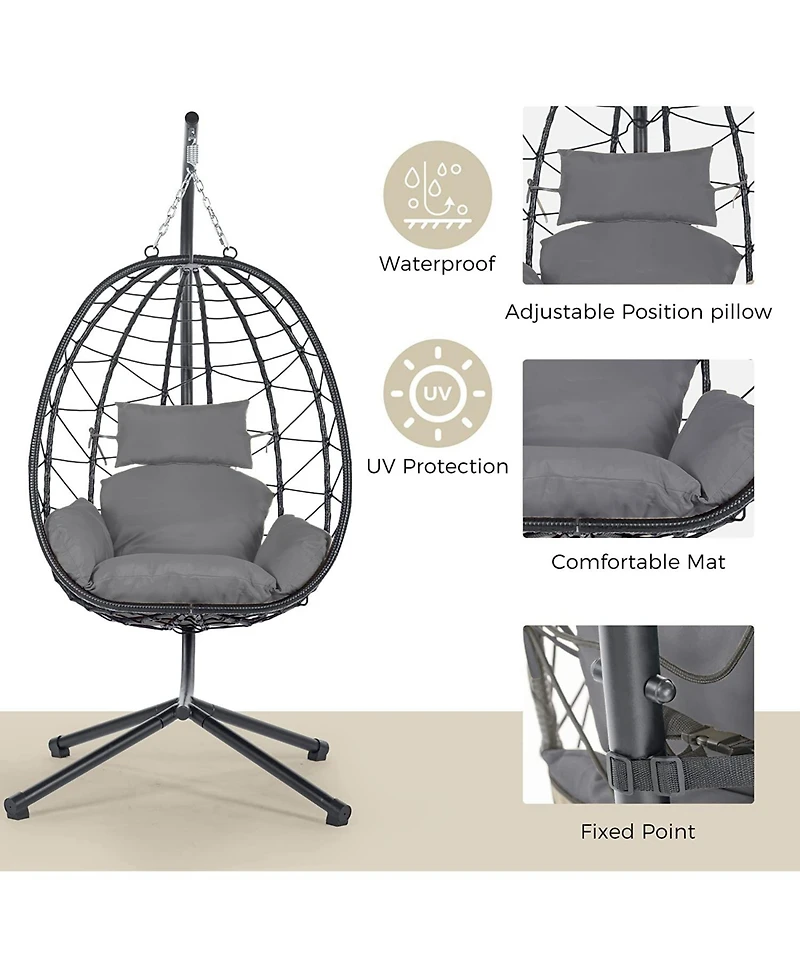 Flynama Egg Chair with Stand Indoor Outdoor Swing Chair Patio Wicker Hanging Egg Chair Hanging Basket Chair Hammock Chair with Stand for Bedroom Livin