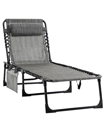 Flynama Reclining Chaise Lounge Chair, Portable Sun Lounger, Folding Camping Cot, with Adjustable Backrest and Removable Pillow, for Patio, Garden