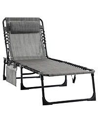 Flynama Reclining Chaise Lounge Chair, Portable Sun Lounger, Folding Camping Cot, with Adjustable Backrest and Removable Pillow, for Patio, Garden