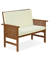 Homlux Outdoor Hardwood Patio Bench with Cushion, Weather-Resistant Teak Finish