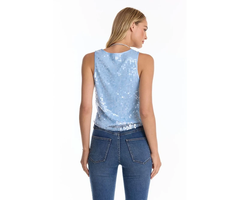 The Noli Shop Women's Sophia Sequin Tank - Capri Blue