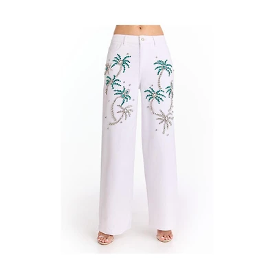 The Noli Shop Women's Crystal Palm High Rise Jean - White