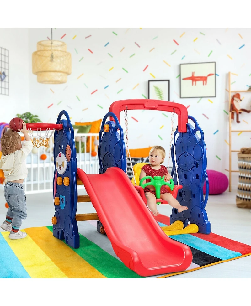 Gymax Toddler 3 in 1 Climber and Swing Set Climber Slide Playset w/Basketball Hoop
