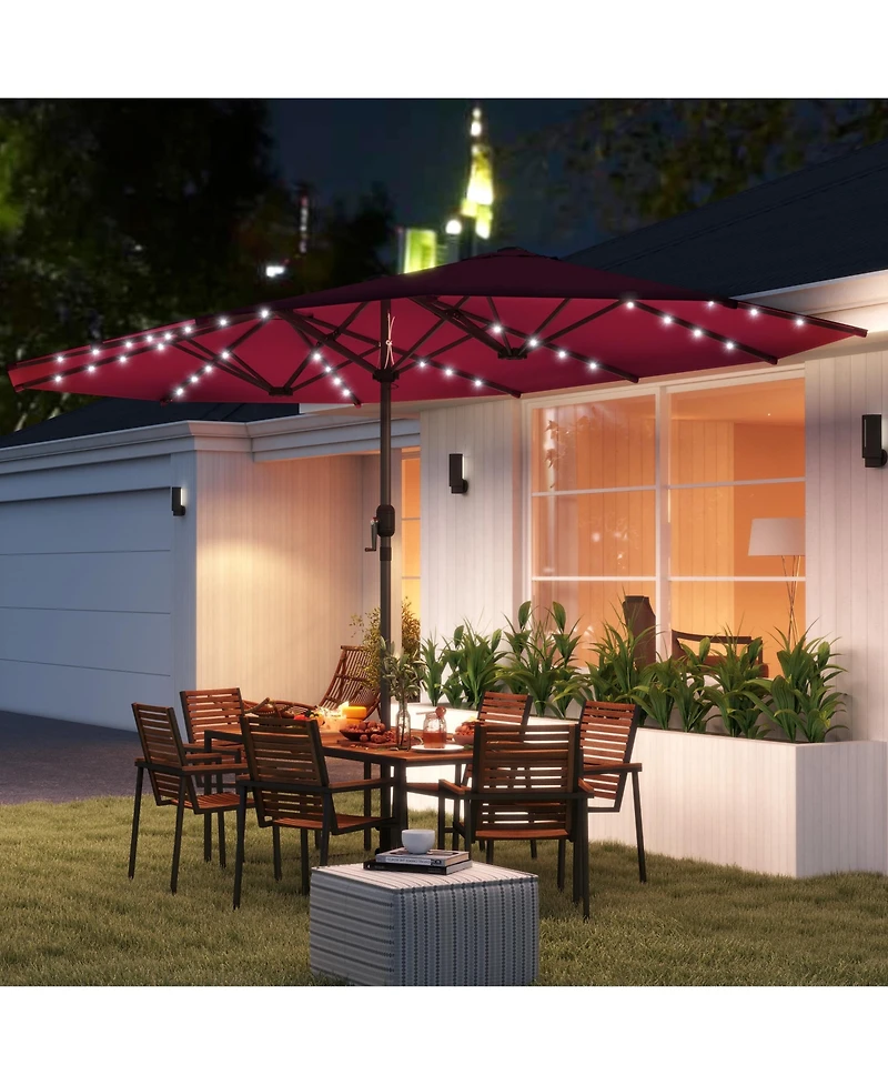 Outsunny Double-Sided Sun Umbrella, Garden Parasol with Light,