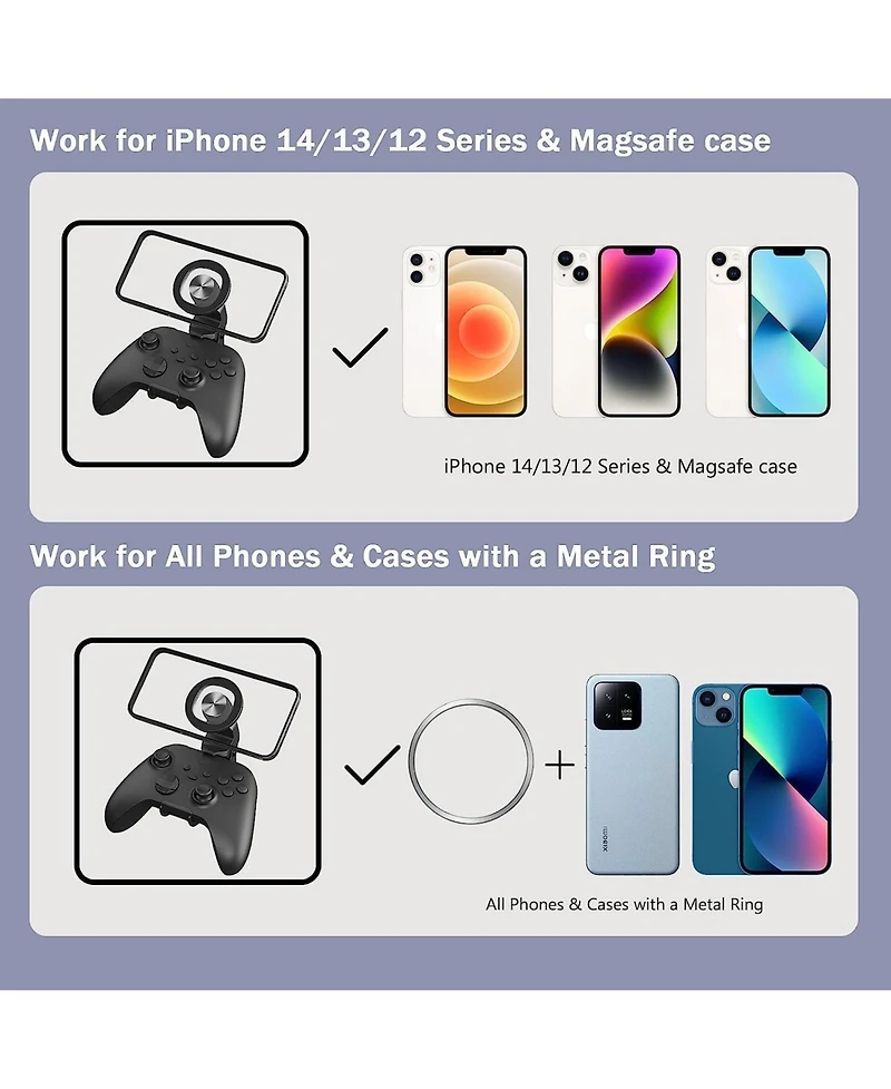 Nbcp Magnetic Phone Mount Clip for Switch & Switch Lite Pro Controller – Adjustable Mag-Safe Holder for Gaming with iPhone 12+ and Android Phon