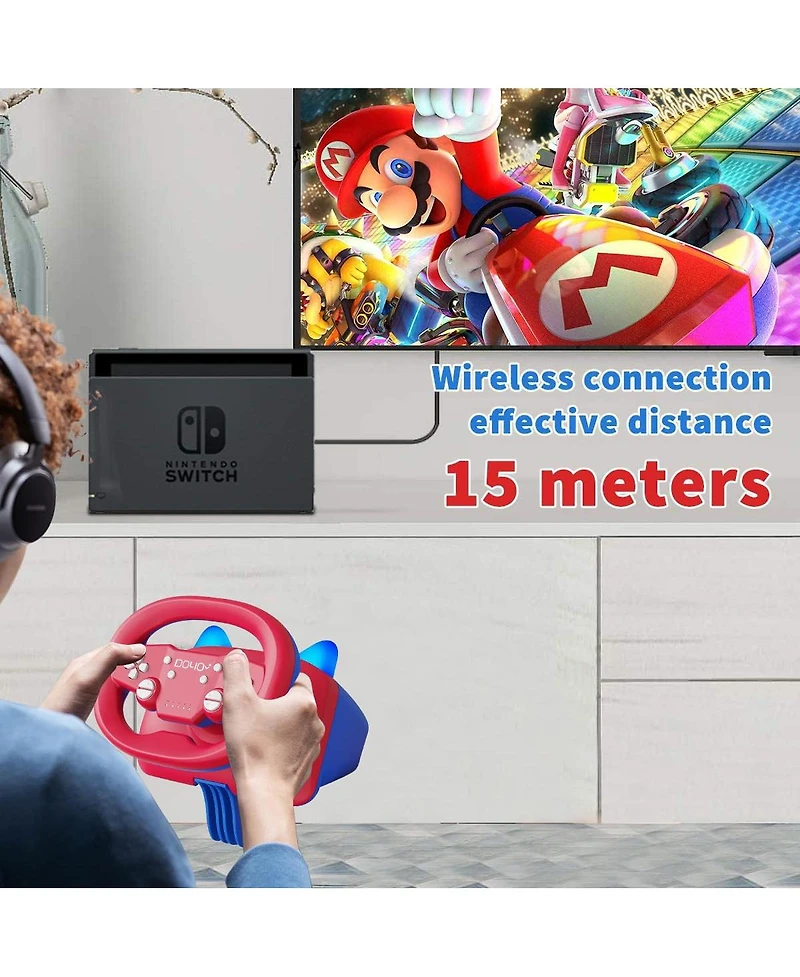 Nbcp Gaming Racing Wheel, Wireless Steering Wheel for Nintendo Switch, Pc, PS4/PS3, iOS, Android - Vibration, Led Lights, Adjustable Sensitivity