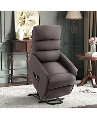 Flynama Electric Power Lift Recliner Chair for Elderly, Fabric Lift Chair with Remote Control, Side Pockets for Living Room, Brown