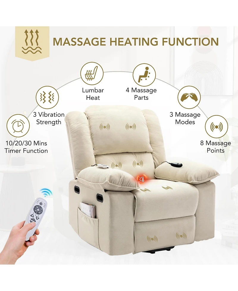 Flynama Massage Recliner,Power Lift Chair for Elderly with Adjustable Massage and Heating Function,Recliner Chair with Infinite Position and Side Pock