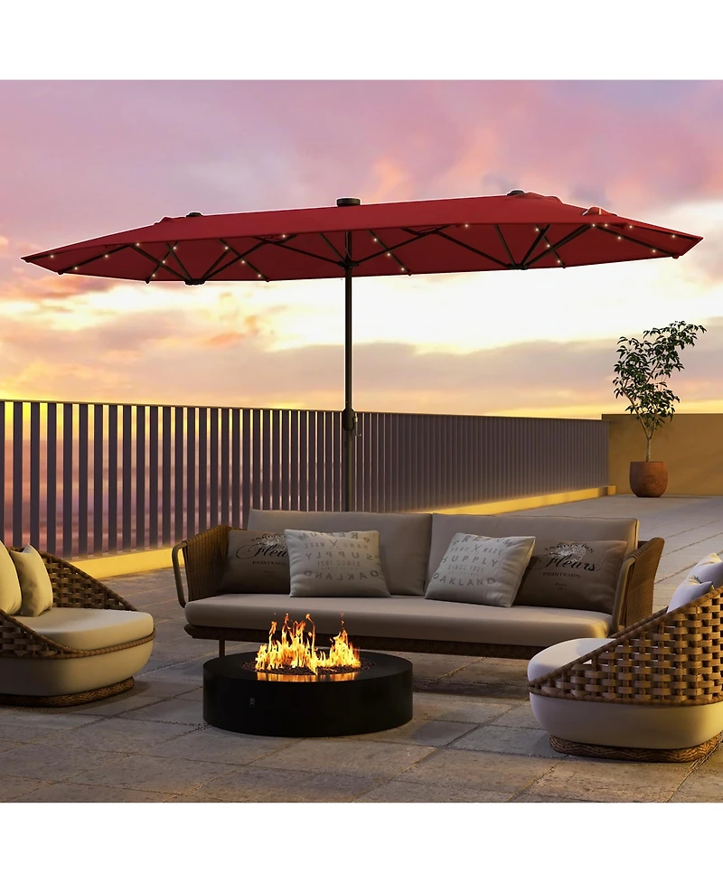 Gymax 13 Ft Patio Umbrella Double-Sided Market Umbrella w/ 36 Solar-Powered Led Lights