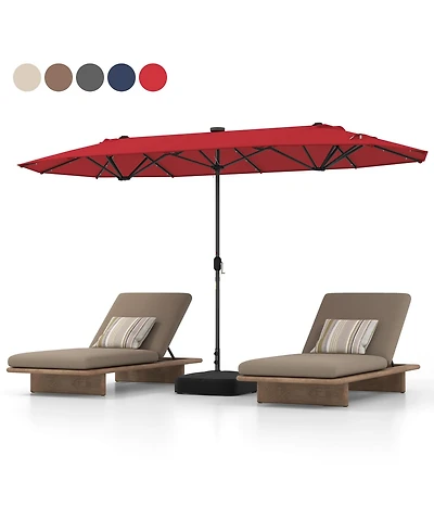 Gymax 13 Ft Patio Umbrella Double-Sided Market Umbrella w/ 36 Solar-Powered Led Lights