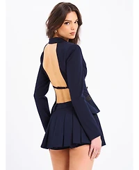 Miss Circle Women's Nasya Navy Blue Pleated Mini Skort