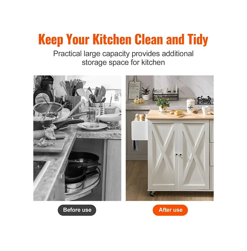 Solid Wood Top Kitchen Island Cart with Cabinet, Spice Rack, Drawer, and Towel Bar