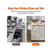 Solid Wood Top Kitchen Island Cart with Cabinet, Spice Rack, Drawer, and Towel Bar