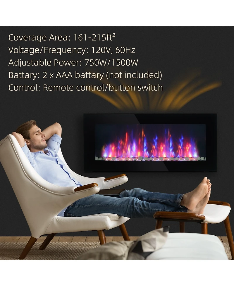 Homcom 41.3" 1500W Electric Fireplace with 7-Color Flame Effect,