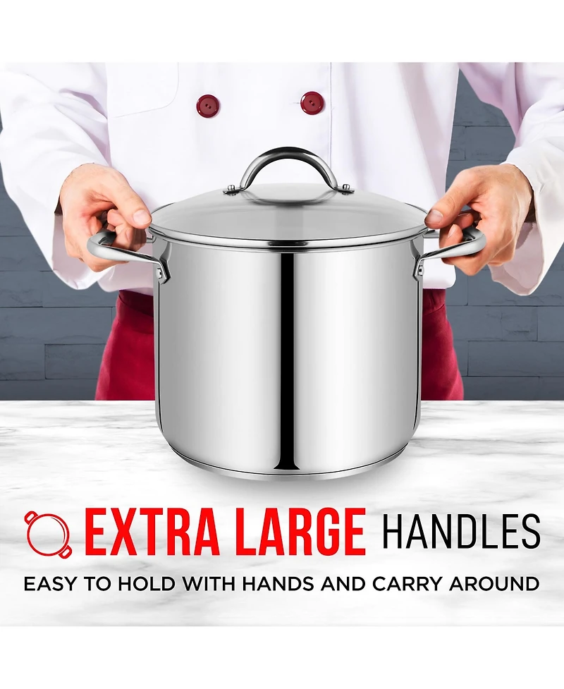 Bakken-Swiss Deluxe 16-Quart Stainless Steel Stockpot w/Tempered Glass See-Through Lid - Simmering Delicious Soups Stews & Induction Cooking