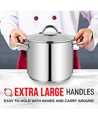 Bakken-Swiss Deluxe 16-Quart Stainless Steel Stockpot w/Tempered Glass See-Through Lid - Simmering Delicious Soups Stews & Induction Cooking