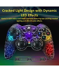 Nbcp Light-Up Wireless Controller for Pc, Black Crack Design with Rgb Led Lights, Turbo Function, Compatible with Windows & Steam