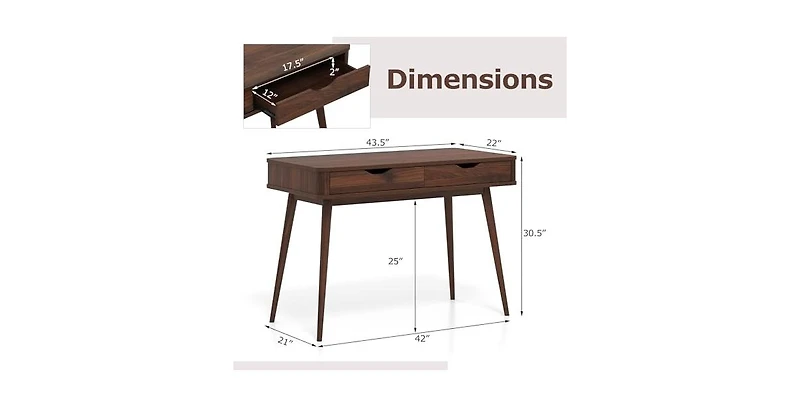 Mecale 43.5 Inch Computer Desk with 2 Drawers for Small Spaces