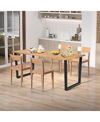 Gymax Patio Rectangle Dining Table Acacia Wood with 2'' Umbrella Hole Indoor and Outdoor Deck
