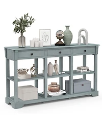 Volenca 58" Retro Console Table with 3 Drawers and Open Shelves Rectangular Entryway Table