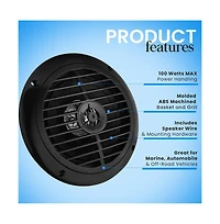 Pyle Dual 6.5'' Waterproof Marine Speakers, Full Range Stereo Sound, 120 Watt, Black