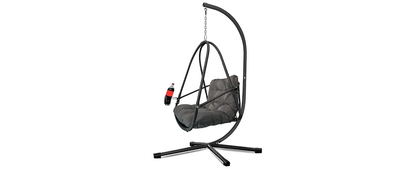 Wicker Swing Egg Chair with Stand Removable Guardrail and Cup Holder