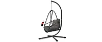 Wicker Swing Egg Chair with Stand Removable Guardrail and Cup Holder
