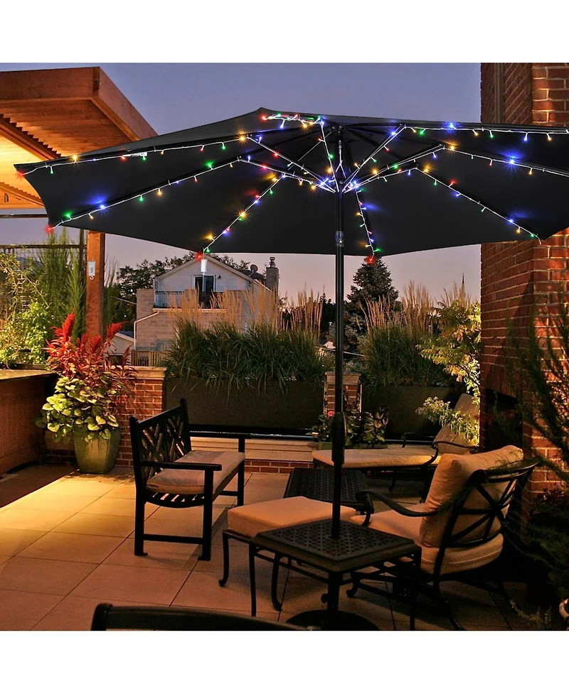 Yescom Patio Umbrella Solar String Light with Remote Control Timer Fit 8-Rib 8/9/10 Ft Outdoor Shade 128 Rgb Led 8 Mode