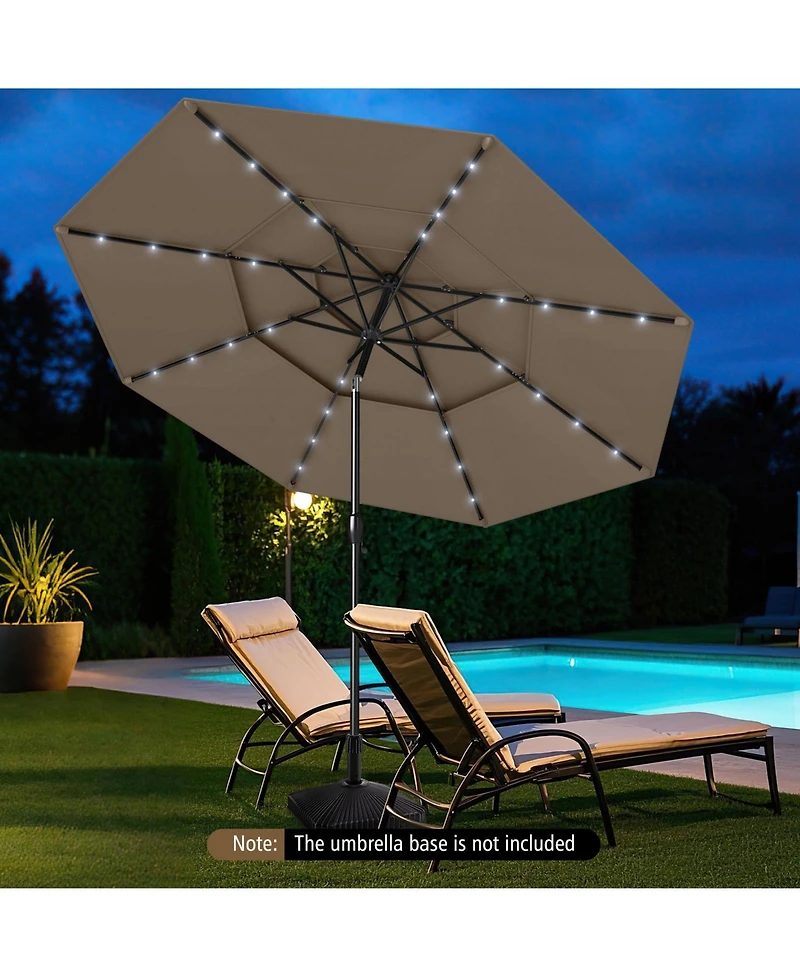 Gymax 10 Ft Solar Patio Umbrella w/ 32 Led Lights 3-Tier Vented Top Tilt Adjustment