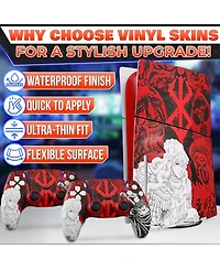 Nbcp PS5 Slim Skin with Controller Skin Set, Dark Warrior Anime Design, Matte Finish, Scratch-Resistant, Fade-Proof, Precise Fit, Protects from Dust