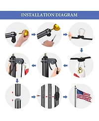 Yescom Bravery 20ft Eagle Topper Sectional Aluminum Flag Pole Kit with Solar Light Us Flag Ball Top for Outside, Silver