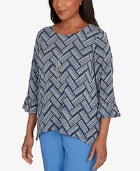 Alfred Dunner Women's Chevron Textured Knit Top with Necklace