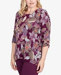 Alfred Dunner Women's Urban Legend Batik Floral Melange Printed Top