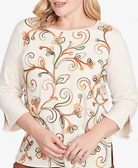 Alfred Dunner Women's Mount Laurel Textured Scroll Embroidered Top