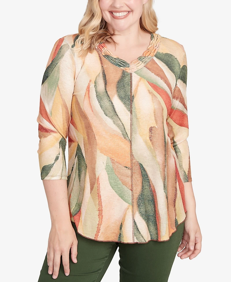 Alfred Dunner Women's Mount Laurel Stained Glass Shimmer V-Neck Top