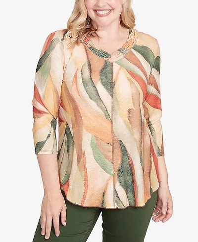 Alfred Dunner Women's Mount Laurel Stained Glass Shimmer V-Neck Top