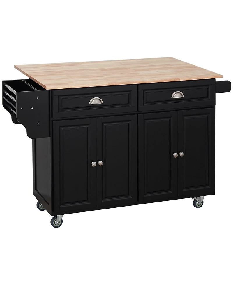 Halifax North America Black Culinary Aid: Rolling Kitchen Island with Wood Top & Storage