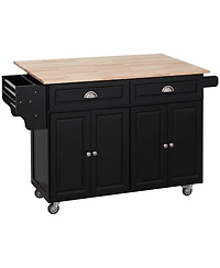 Halifax North America Black Culinary Aid: Rolling Kitchen Island with Wood Top & Storage