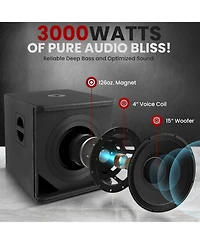 Pyle 15'' 3000W Active Powered Subwoofer Box System with Professional Design