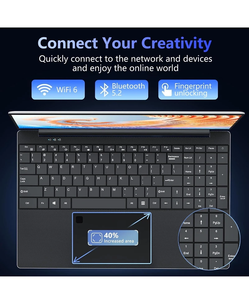 Memozuoix 15.6" Laptop Intel N100, 16GB Ram, 1TB Ssd, Windows 11 Work Computer, Fingerprint Reader, Backlit Keyboard