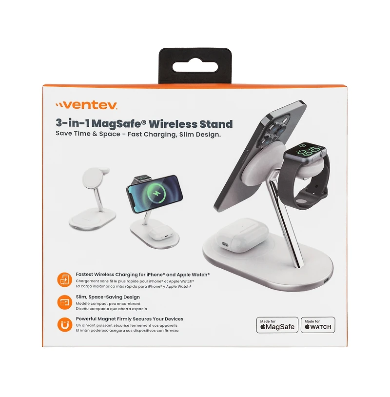 Ventev 15W Ultrafast 3 in 1 Wireless Charging Stand-White