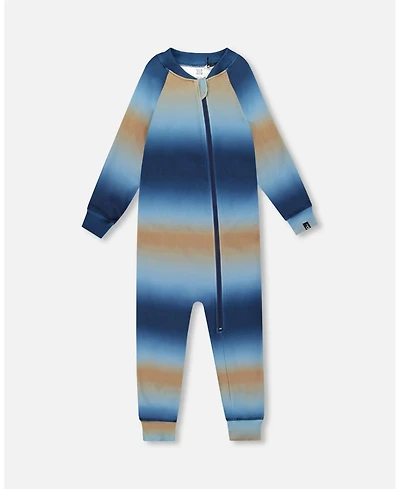 Deux par Baby Boy One-Piece Thermal Underwear Blue and Beige Gradient