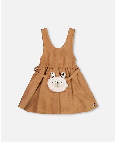 Deux par Toddler Girls Stretch Suede Effect Jumper Light Pecan Brown with Llama Bag - Toddler|Child