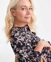 Style & Co Women's Printed Smocked-Cuff Knit Top, Macy's Exclusive