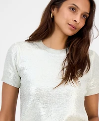 Bar Iii Women's Foiled Short-Sleeve Sweater, Macy's Exclusive