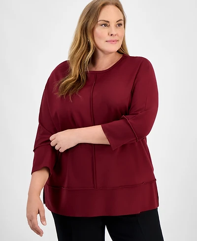 Jones New York Plus Serenity Crewneck Dolman-Sleeve Top
