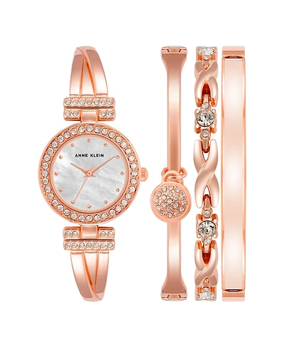 Anne Klein Women's Quartz Rose Gold-Tone Metal Alloy Bangle Watch Set, 24mm